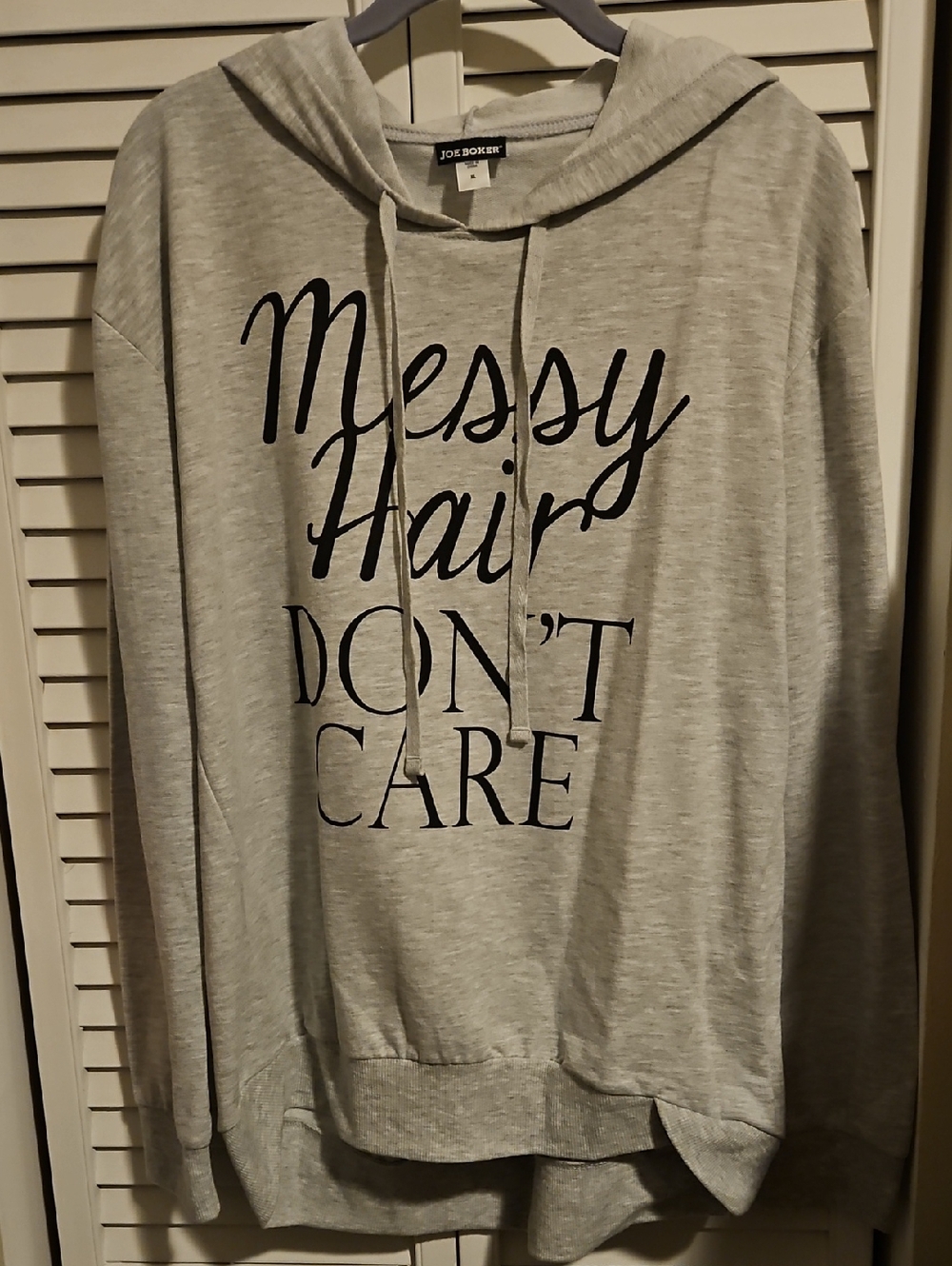 NWOT Joe Boxer Light Gray Hoodie with Black Slogan